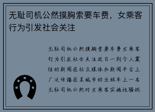 无耻司机公然摸胸索要车费，女乘客行为引发社会关注