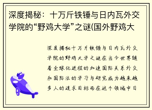 深度揭秘：十万斤铁锤与日内瓦外交学院的“野鸡大学”之谜(国外野鸡大学什么意思)